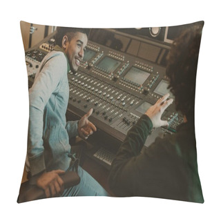 Personality  Happy Sound Producers Talking At Recording Studio Pillow Covers