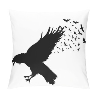 Personality  Raven Flying . Black Raven Isolated On White Background. Hand Drawn Crow. Pillow Covers