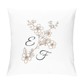 Personality  Floral Initials Isolated Design, Uppercase Letters With Sakura Flowers Vector Nature Monogram For Wedding, Greeting. Pillow Covers