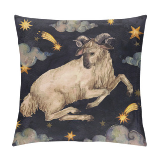 Personality  Zodiac Sign - Aries. Watercolor Illustration. Isolated Pillow Covers