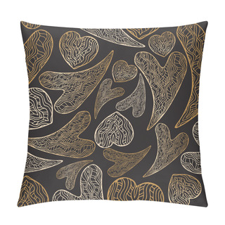 Personality  Romantic Seamless Pattern With Black, White And Golden Lace Hearts. Pillow Covers