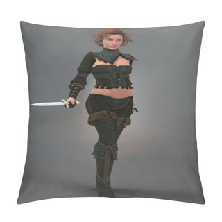 Personality  Full Length Render Of A Beautiful Fantasy Style Ranger Woman Holding A Dagger Pillow Covers