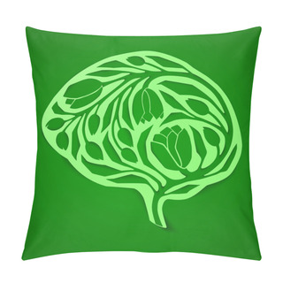 Personality  The Concept Of Environmental Awareness, Thinking Green, Landscape Gardening Learning. Abstract Human Brain Pillow Covers