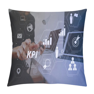 Personality  Key Performance Indicator (KPI) Workinng With Business Intelligence (BI) Metrics To Measure Achievement And Planned Target.businessman Working With Smart Phone And Digital Tablet And Laptop Computer. Pillow Covers