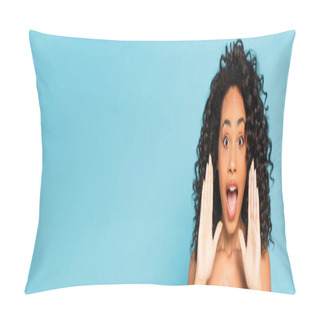 Personality  Horizontal Image Of Emotional African American Girl Screaming Isolated On Blue Pillow Covers