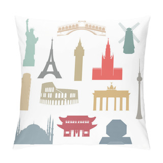 Personality  World Famous Architectural Landmarks. Set Of Color Isolated Silhouette Icons. Pillow Covers
