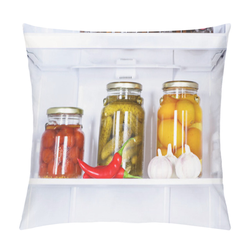 Personality  Preserved Vegetables In Glass Jars And Ripe Chili Peppers In Fridge Pillow Covers