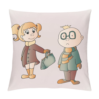 Personality  Vector Illustration Of Cute Boy And Girl. Pillow Covers