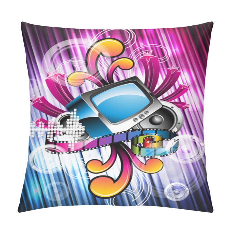 Personality  Abstract vector shiny background with speakers and retro television. pillow covers
