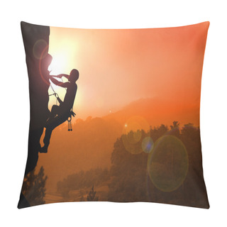 Personality  Stock Illustration Mountain Climbing On Sunrise Pillow Covers