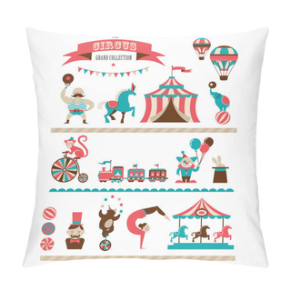Personality  Vintage Huge Circus Collection With Carnival, Fun Fair, Vector Icons And Background Pillow Covers