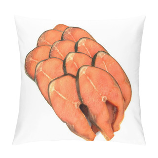 Personality  Slices Of Cold Smoked Pink Salmon Isolated On White Background Pillow Covers