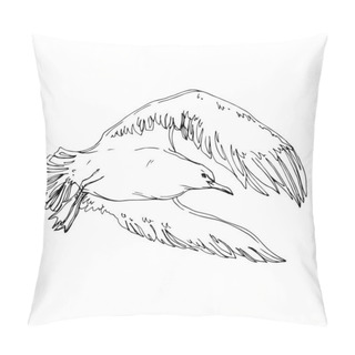 Personality  Vector Sky Bird Seagull In A Wildlife. Black And White Engraved Ink Art. Isolated Seagull Illustration Element. Pillow Covers