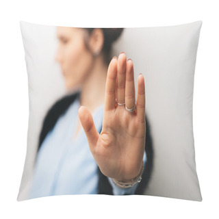 Personality  Girl Showing Stop Gesture  Pillow Covers