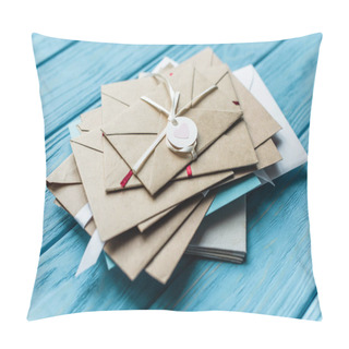 Personality  Wooden Blue Background With Envelopes And Heart Pillow Covers