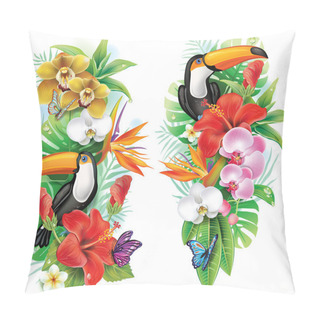 Personality  Tropical Flowers, Toucan And A Butterflies Pillow Covers