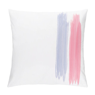Personality  Top View Of Abstract Pink And Blue Paint Brushstrokes On White Background, Panoramic Shot Pillow Covers