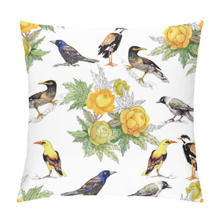 Personality  Yellow Peonies And Different Birds  Pillow Covers