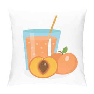 Personality  Peach Juice In A Glass. Fresh   Isolated On White Background.  Fruit And  Icon.  Drink,  Compote. Apricot Cocktail Smoothie. Vector Illustration Pillow Covers