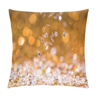 Personality  Christmas Texture With Falling Golden And Silver Shiny Confetti Stars With Bokeh Pillow Covers