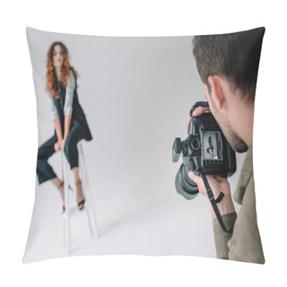 Personality  Photographer And Attractive Model  Pillow Covers