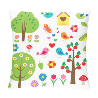 Personality  Birds And Trees. Vector Set Pillow Covers