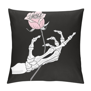 Personality  A Romantic Skeleton Holds A Rose In His Hand. Vector Illustration  Pillow Covers