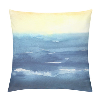Personality  Watercolor Background With Ocean Waves And Sunset Sky. Abstract Watercolor Landscape On Marine Theme Pillow Covers