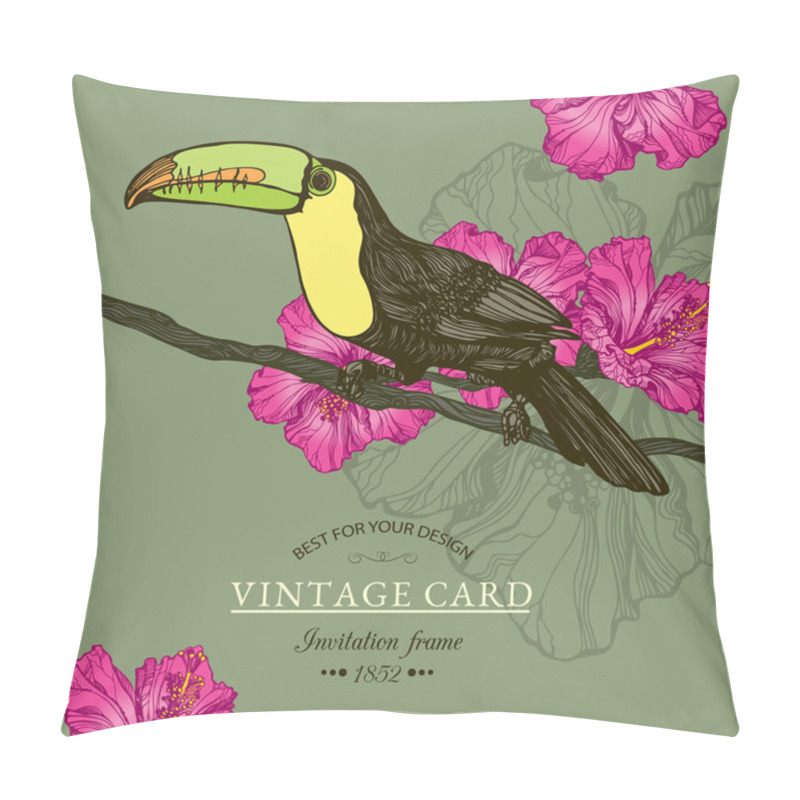 Personality  Floral background with hand drawn hibiscuses and toucan pillow covers