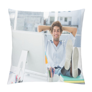 Personality  Relaxed Casual Man With Legs On Desk In Bright Office Pillow Covers