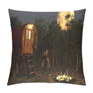 Personality  Gypsy Wagon In The Moonlight Pillow Covers