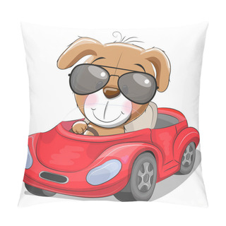 Personality  Cute Cartoon Puppy Goes On A Red Car Pillow Covers