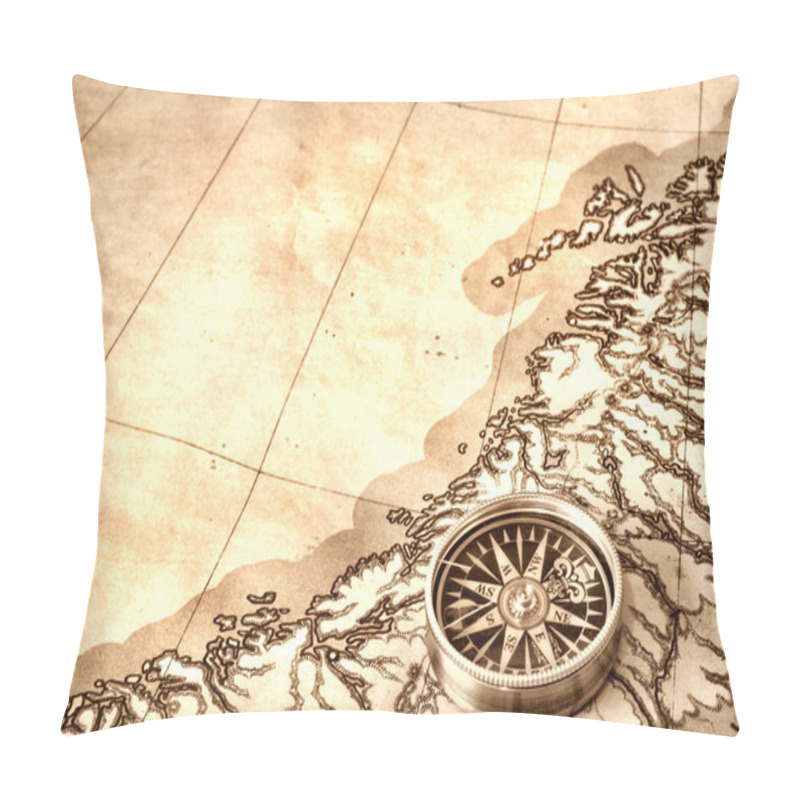 Personality  Compass on old map pillow covers