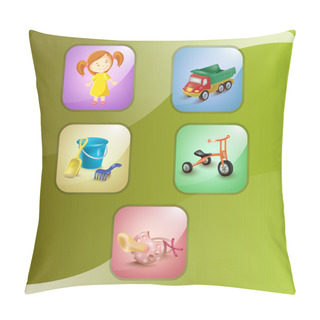 Personality  Child And Toys. Vector Illustration. Icon Pillow Covers