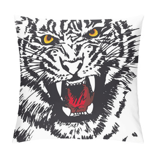 Personality  Sketch Of White Tiger. Vector Illustration Pillow Covers
