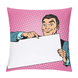 Personality  Advertising Man With Banner Place For Text Pillow Covers