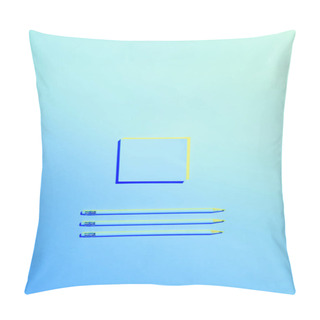 Personality  Blue Toned Picture Of Sticky Note And Three Pencils Placed In Row  Pillow Covers