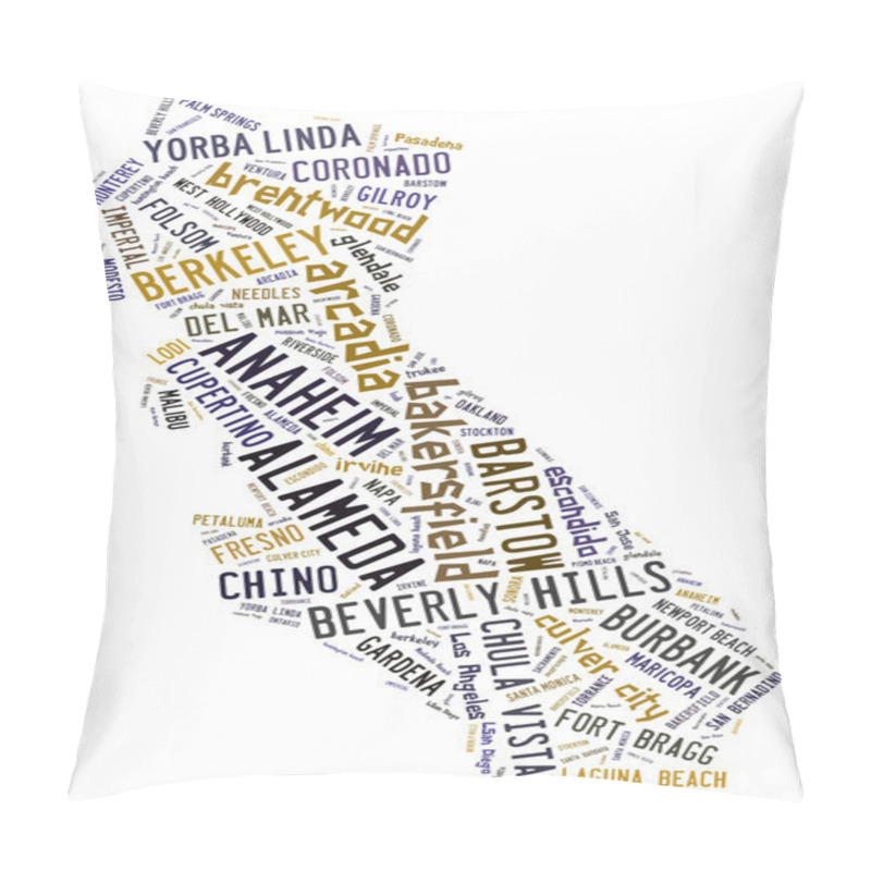 Personality  Word Cloud Showing Cities In California Pillow Covers