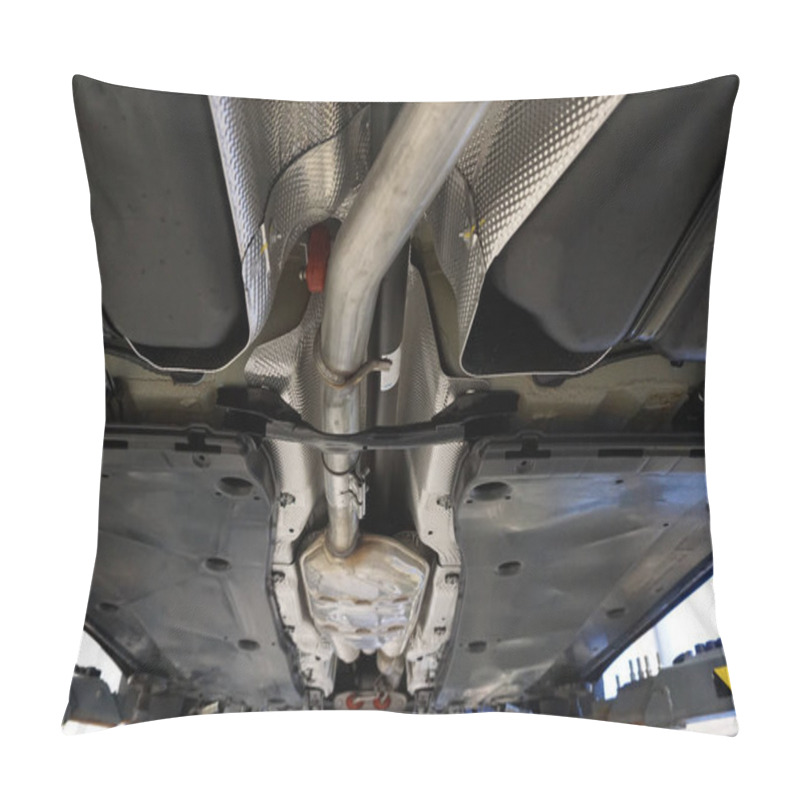 Personality  Sharp Technical Photograph. The Design And Elements Of A Modern Car. Details Of The Exhaust System. Exhaust Pipe. Intermediate Pipe. Silencer. Sheathing Bottom. Pillow Covers