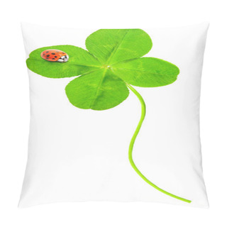 Personality  Green Quarter-foil With Ladybug On A White Background. Pillow Covers