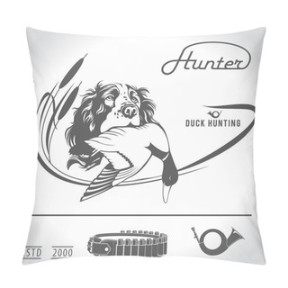 Personality  Hunting Logo Hunting Dog With A Wild Duck In His Teeth And Desig Pillow Covers