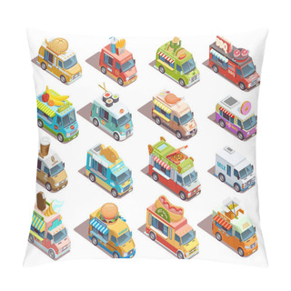 Personality  Street Food Trucks Isometric Icons Collection    Pillow Covers