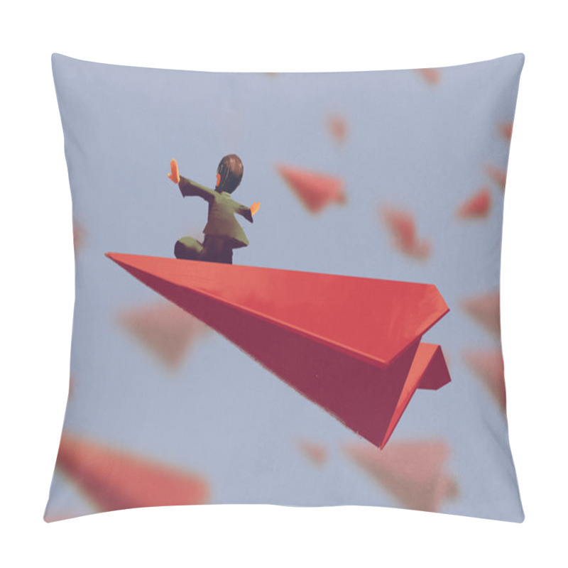 Personality  Man Sitting On Red Airplane Paper In The Sky Pillow Covers
