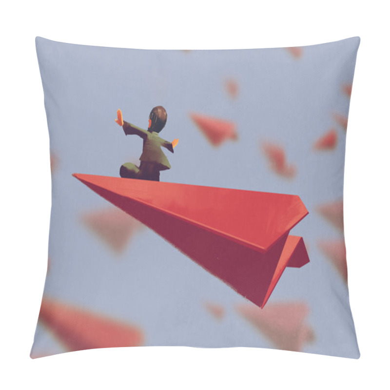 Personality  man sitting on red airplane paper in the sky pillow covers