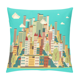 Personality  Cityscape. Flat Design Urban Landscape. Pillow Covers