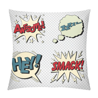 Personality  Comic Bubbles With Expressions. Pop Art Bubbles. Transparent Vector Illustration Pillow Covers