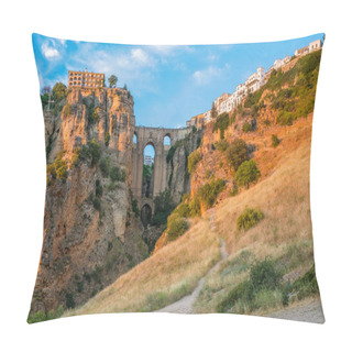 Personality  Ronda And Its Historic Bridge In The Late Afternoon Sun. Province Of Malaga, Andalusia, Spain. Pillow Covers