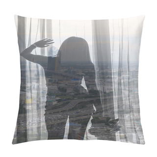 Personality  Woman Stand Near Window Pillow Covers