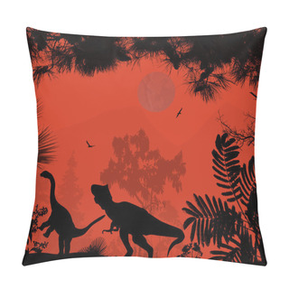 Personality  Dinosaurs Silhouettes In Beautiful Landscape Pillow Covers