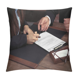 Personality  Notary With Client In Office Pillow Covers